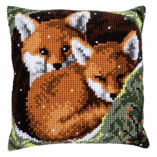 Foxes Printed Cross Stitch Cushion Kit by Vervaco