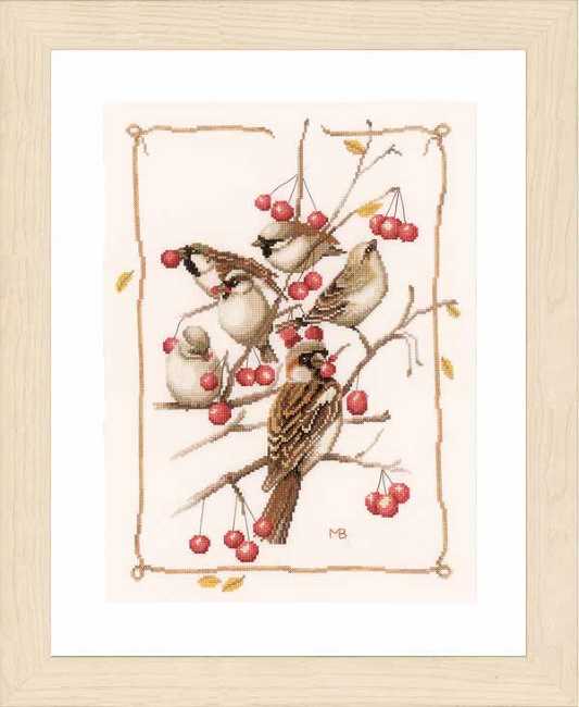 Sparrows and Currant Bush Cross Stitch Kit By Lanarte
