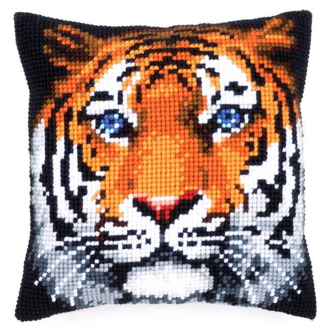 Tiger Printed Cross Stitch Cushion Kit by Vervaco