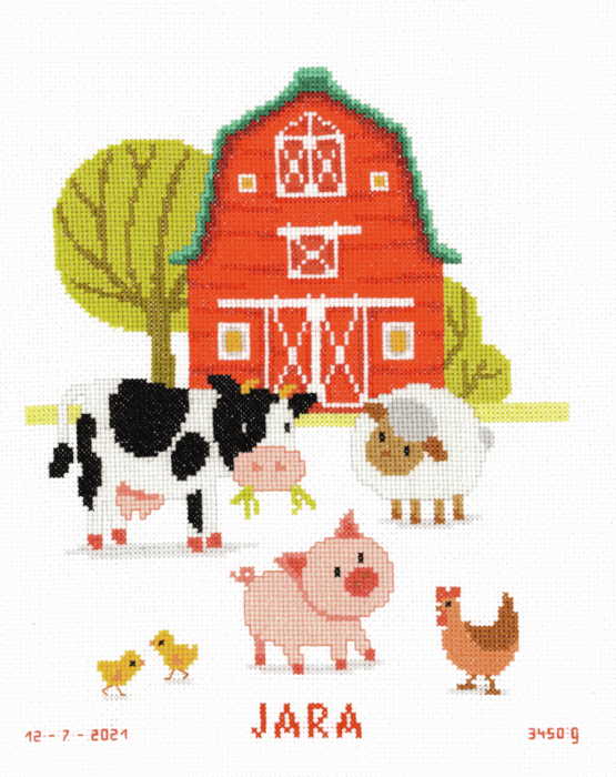 At the Farm Birth Sampler Cross Stitch Kit By Vervaco