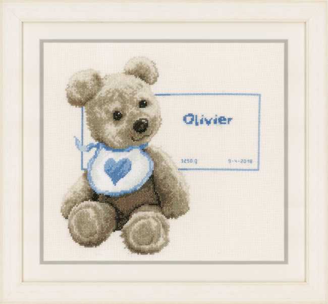 Bear with Bib Birth Sampler Cross Stitch Kit By Vervaco