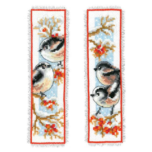 Long Tailed Tits and Red Berries Bookmark Cross Stitch Kit By Vervaco
