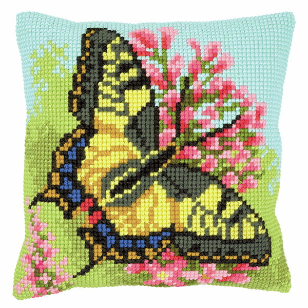 Butterfly Printed Cross Stitch Cushion Kit by Vervaco