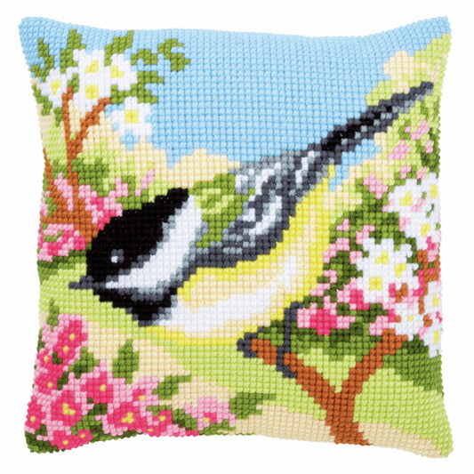 Bird in the Garden Printed Cross Stitch Cushion Kit by Vervaco