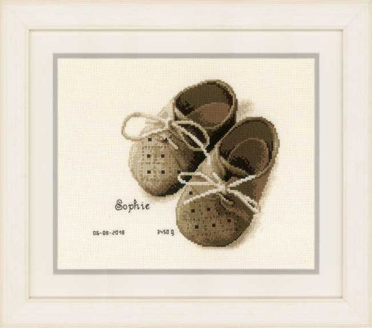 First Shoes Birth Sampler Cross Stitch Kit By Vervaco