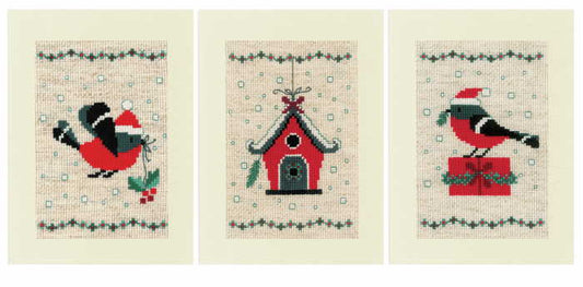 Christmas Bird and House Cross Stitch Christmas Card Kit By Vervaco