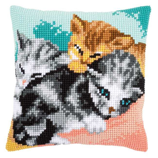 Cute Kittens Printed Cross Stitch Cushion Kit by Vervaco