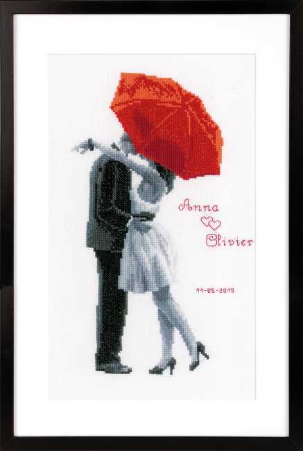 Under my Red Umbrella Wedding Sampler Cross Stitch Kit By Vervaco