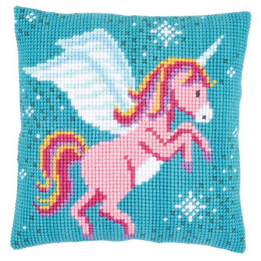 Unicorn Printed Cross Stitch Cushion Kit by Vervaco