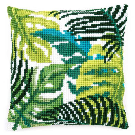 Botanical Leaves Printed Cross Stitch Cushion Kit by Vervaco