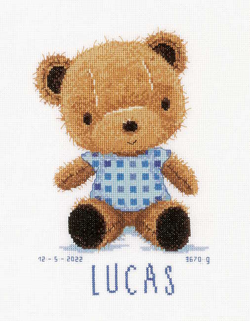 Teddy Bear Birth Sampler Cross Stitch Kit By Vervaco