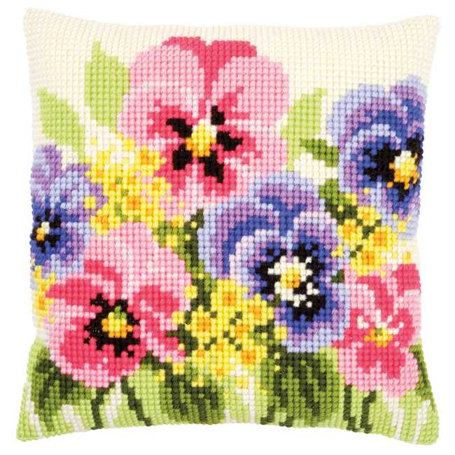 Violets Printed Cross Stitch Cushion Kit by Vervaco