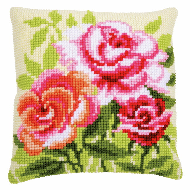 Roses Printed Cross Stitch Cushion Kit by Vervaco