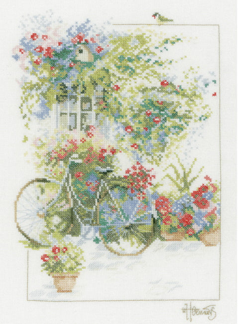Flowers and Bicycle Cross Stitch Kit By Lanarte