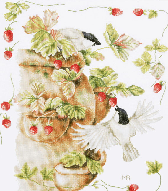 Strawberries and Birds Cross Stitch Kit By Lanarte