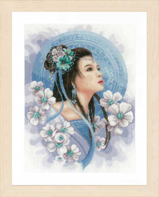 Asian Lady in Blue Cross Stitch Kit By Lanarte