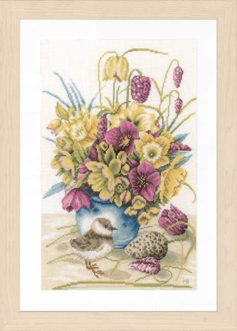 Flowers and Lapwing Cross Stitch Kit By Lanarte
