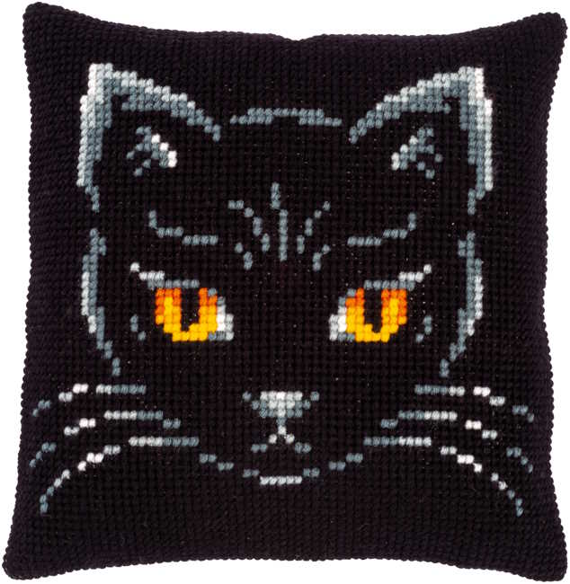 Black Cat Printed Cross Stitch Cushion Kit by Vervaco