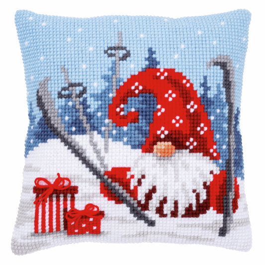 Christmas Gnome Printed Cross Stitch Cushion Kit by Vervaco
