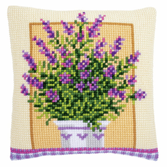 Lavender in Pot Printed Cross Stitch Cushion Kit by Vervaco
