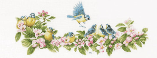 Blue Tits and Blossoms Cross Stitch Kit By Lanarte