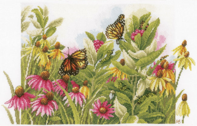 Butterflies and Cone Flowers Cross Stitch Kit By Lanarte