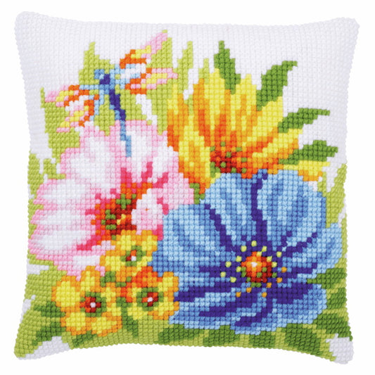 Colourful Spring Printed Cross Stitch Cushion Kit by Vervaco