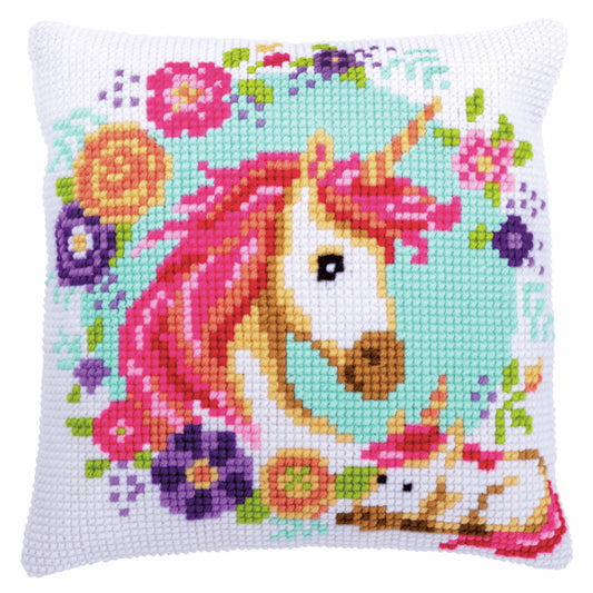 Mother and Baby Unicorn Printed Cross Stitch Cushion Kit by Vervaco