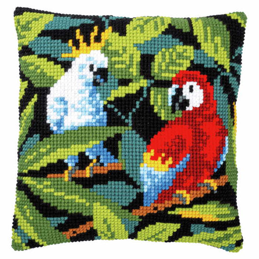Tropical Birds Printed Cross Stitch Cushion Kit by Vervaco