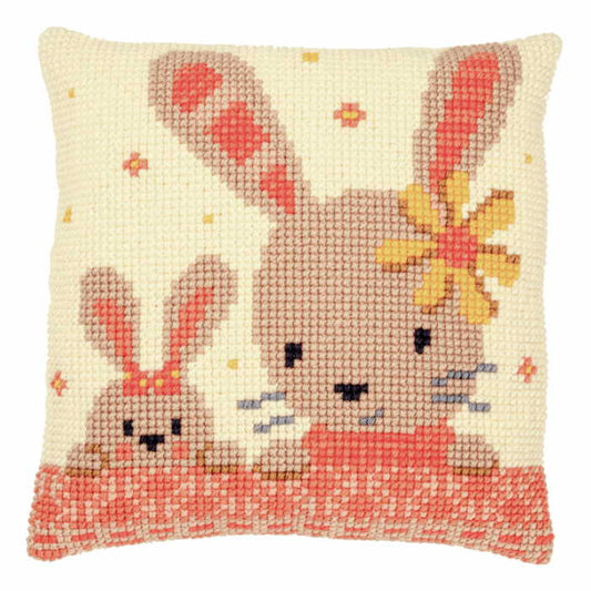 Sweet Bunnies Printed Cross Stitch Cushion Kit by Vervaco