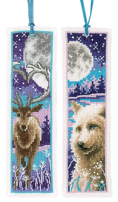 Wolf and Deer with Moon Bookmark Cross Stitch Kit By Vervaco