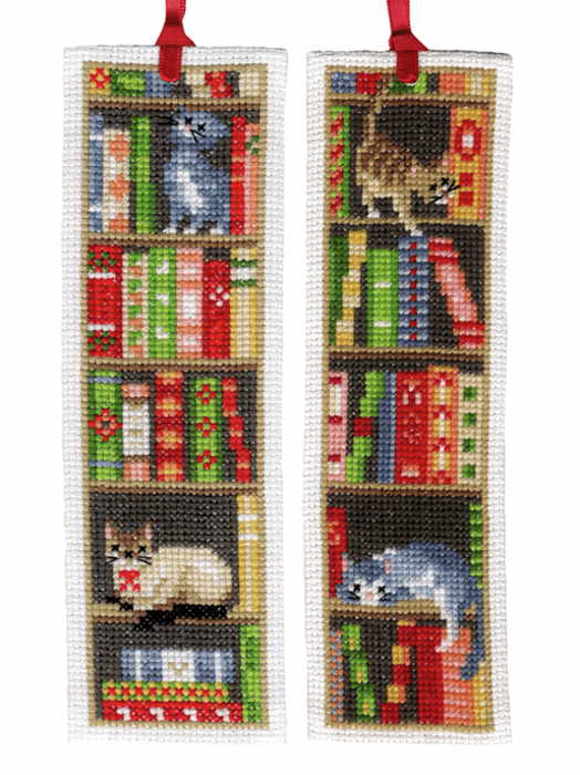 Cats in Bookshelf Bookmark Cross Stitch Kit By Vervaco