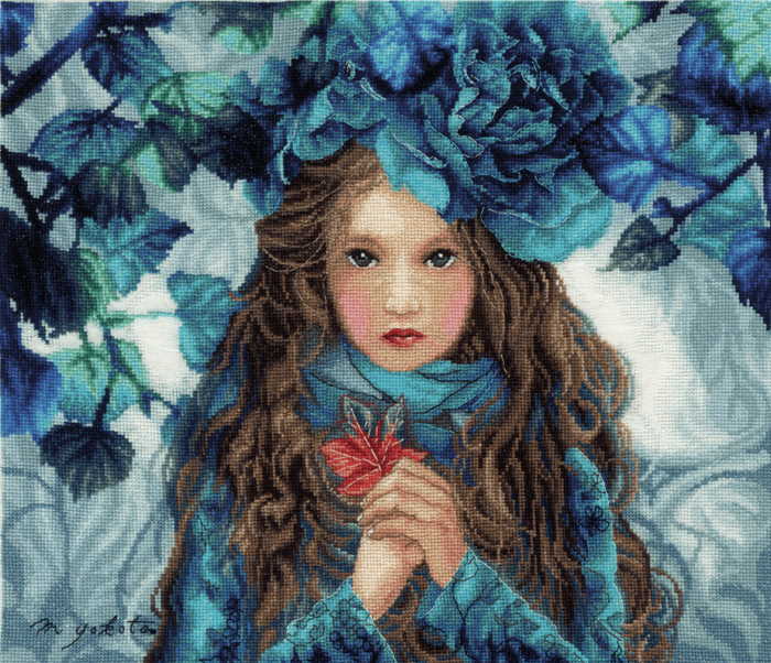 Blue Flower Girl Cross Stitch Kit By Lanarte