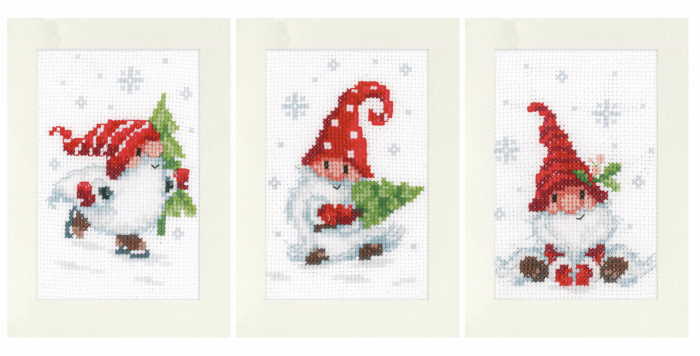 Christmas Gnomes Cross Stitch Christmas Card Kit By Vervaco