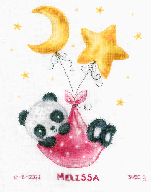 Panda Bear Goes to Sleep Birth Sampler Cross Stitch Kit By Vervaco