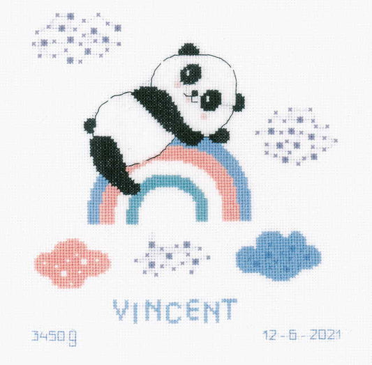 Panda on Rainbow Birth Sampler Cross Stitch Kit By Vervaco