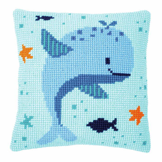 Whales Fun Printed Cross Stitch Cushion Kit by Vervaco