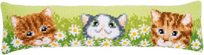 Cats Among Daisies Printed Cross Stitch Cushion Kit by Vervaco