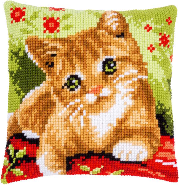 Sweet Kitten Printed Cross Stitch Cushion Kit by Vervaco