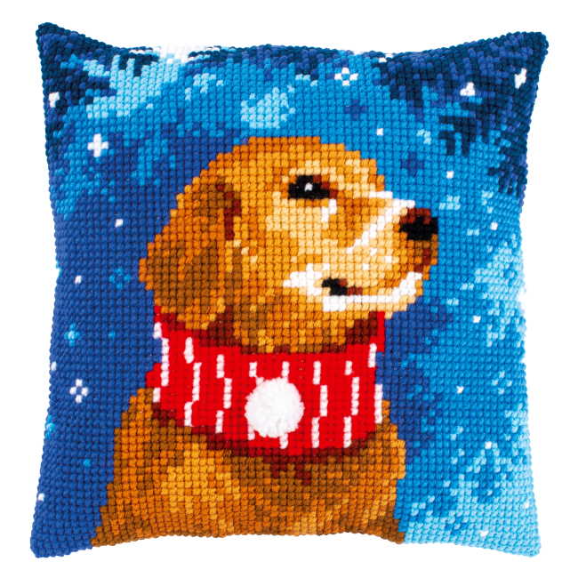 Dog with Scarf Printed Cross Stitch Cushion Kit by Vervaco