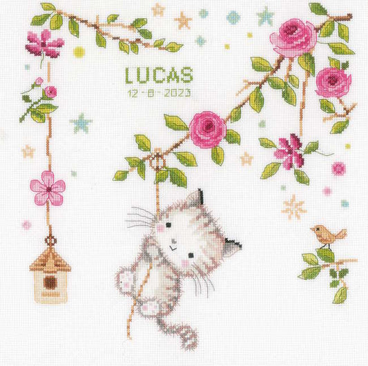 Cheeky Kitten Birth Sampler Cross Stitch Kit By Vervaco
