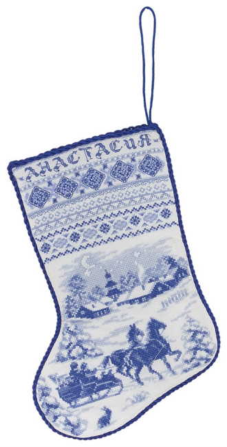 Village Traditional Christmas Stocking Cross Stitch Kit by PANNA