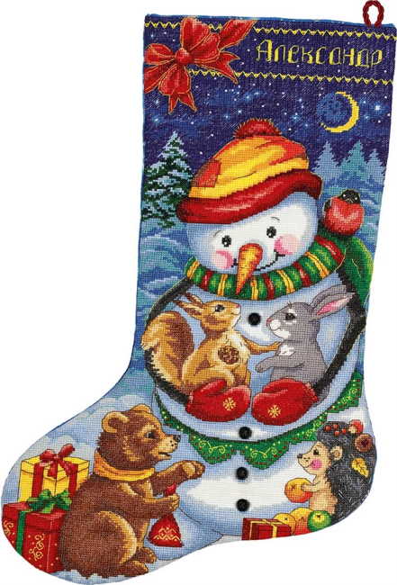 Snowman Friends Christmas Stocking Cross Stitch Kit by PANNA