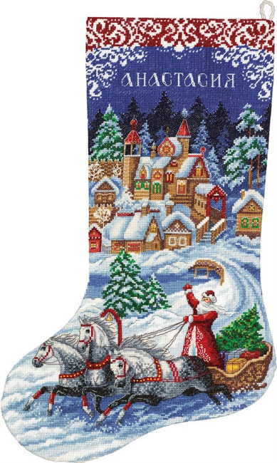 Sleigh Ride Christmas Stocking Cross Stitch Kit by PANNA