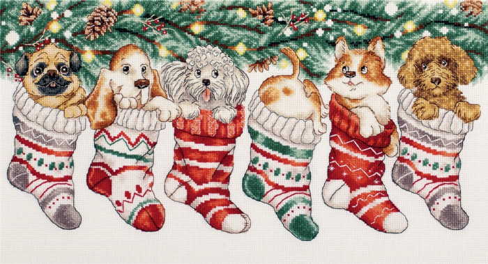 Christmas Puppies Cross Stitch Kit by PANNA
