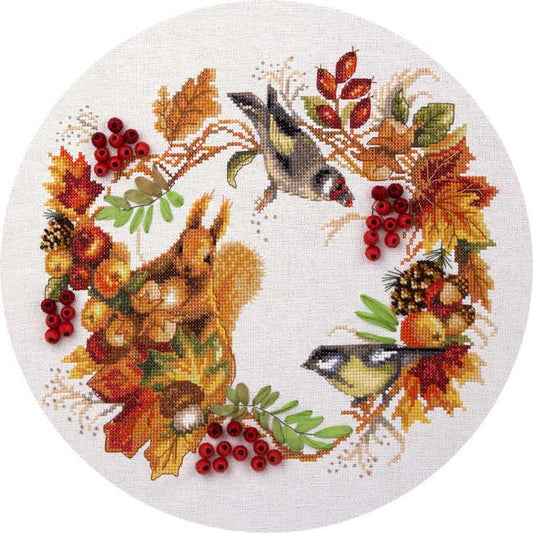 Autumn Wildlife Wreath Cross Stitch Kit by PANNA