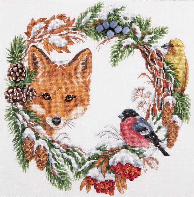Winter Wildlife Wreath Cross Stitch Kit by PANNA