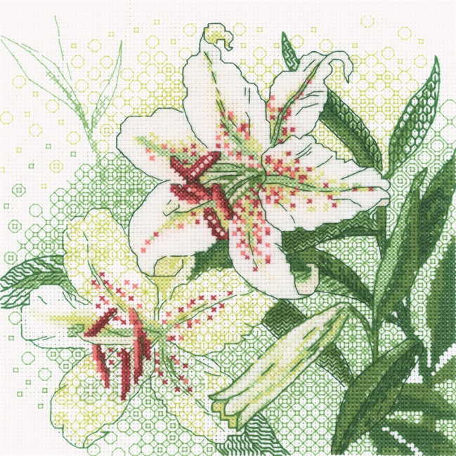 White Lilies Blackwork Kit By RIOLIS