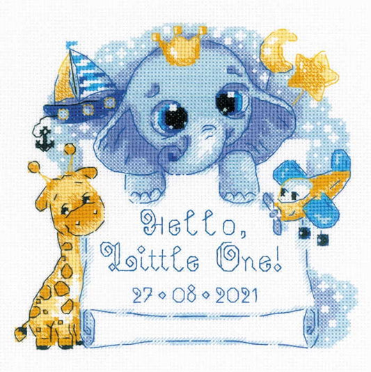 Hello Little One Boy Birth Sampler Cross Stitch Kit By RIOLIS