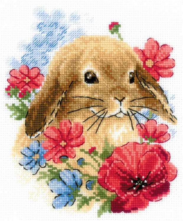 Bunny in Flowers Cross Stitch Kit By RIOLIS